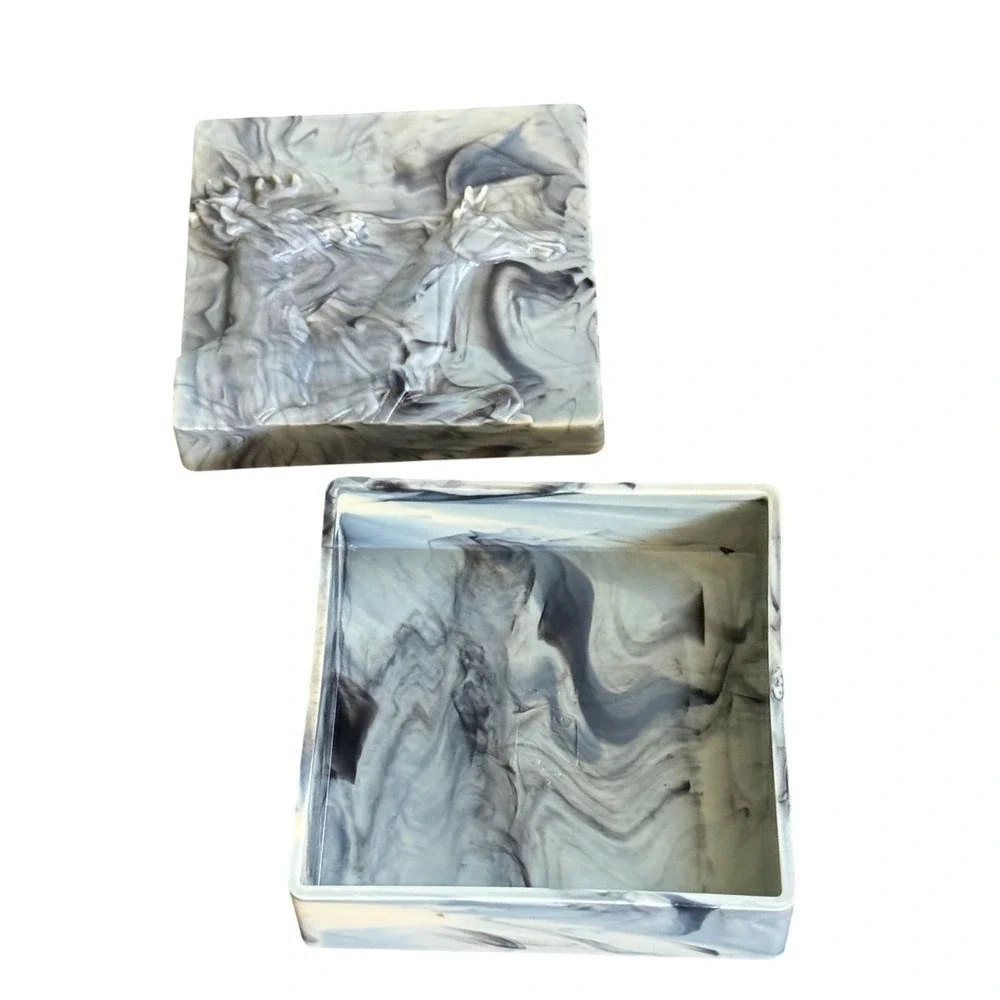Vintage Hickok Gray Black Marble Plastic Deco Trinket Box Horse Deer